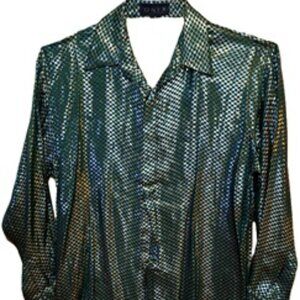 Mens NOS Green/Gold/Silver Metallic Disco shirt M/L